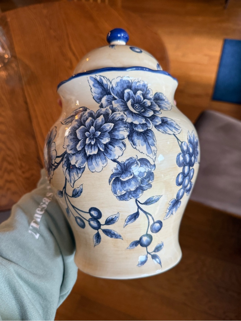Blue Floral Ceramic cookie Jar with Lid